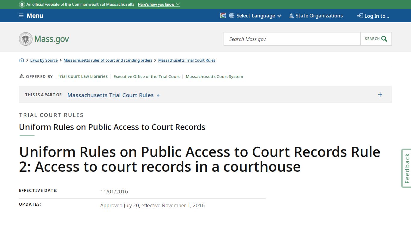 Uniform Rules on Public Access to Court Records Rule 2: Access to court ...